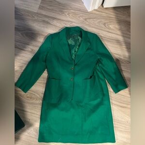 Vintage Green Wool Blazer and Skirt Set